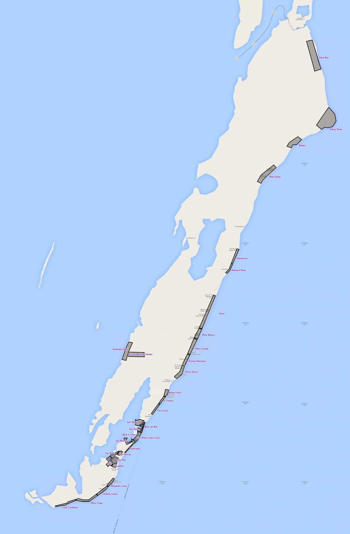 Mappa di ambergris caye, Belize