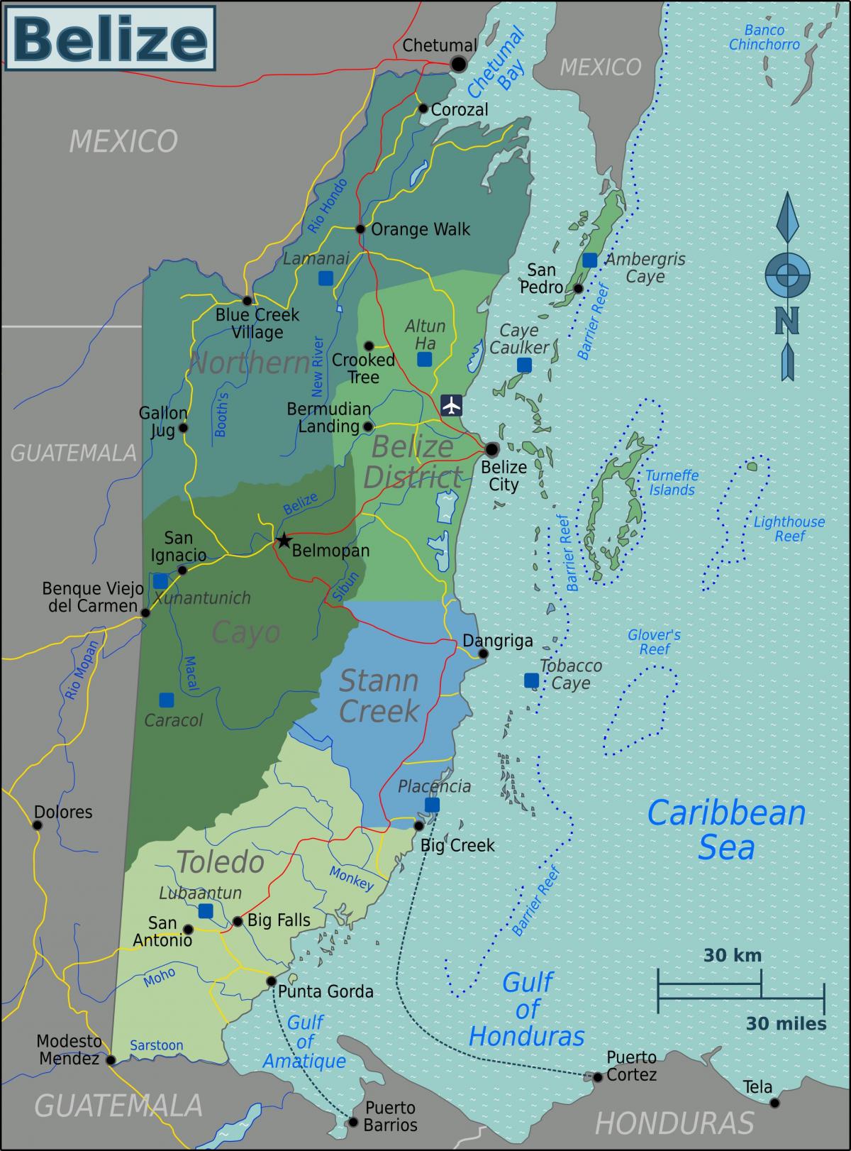 Belize aeroporto internazionale di mappa