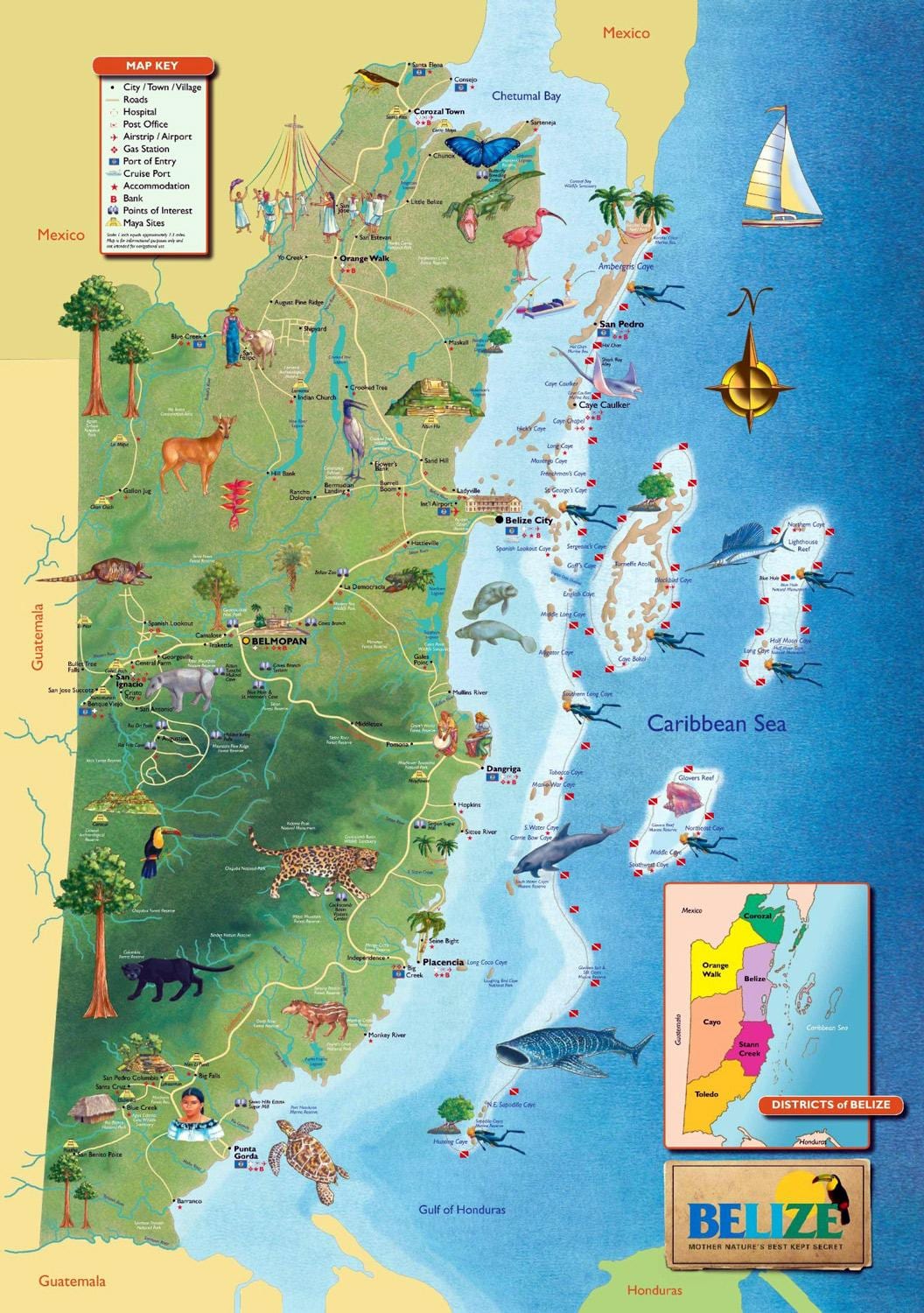 Mappa di Belize cascate 