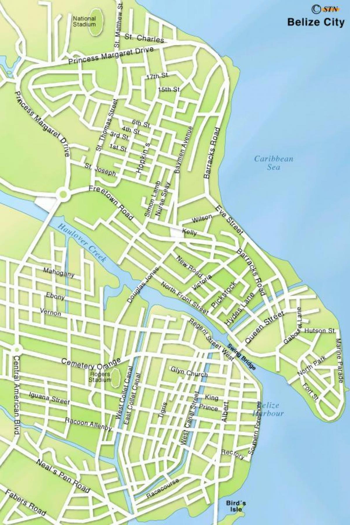 mappa di Belize city streets