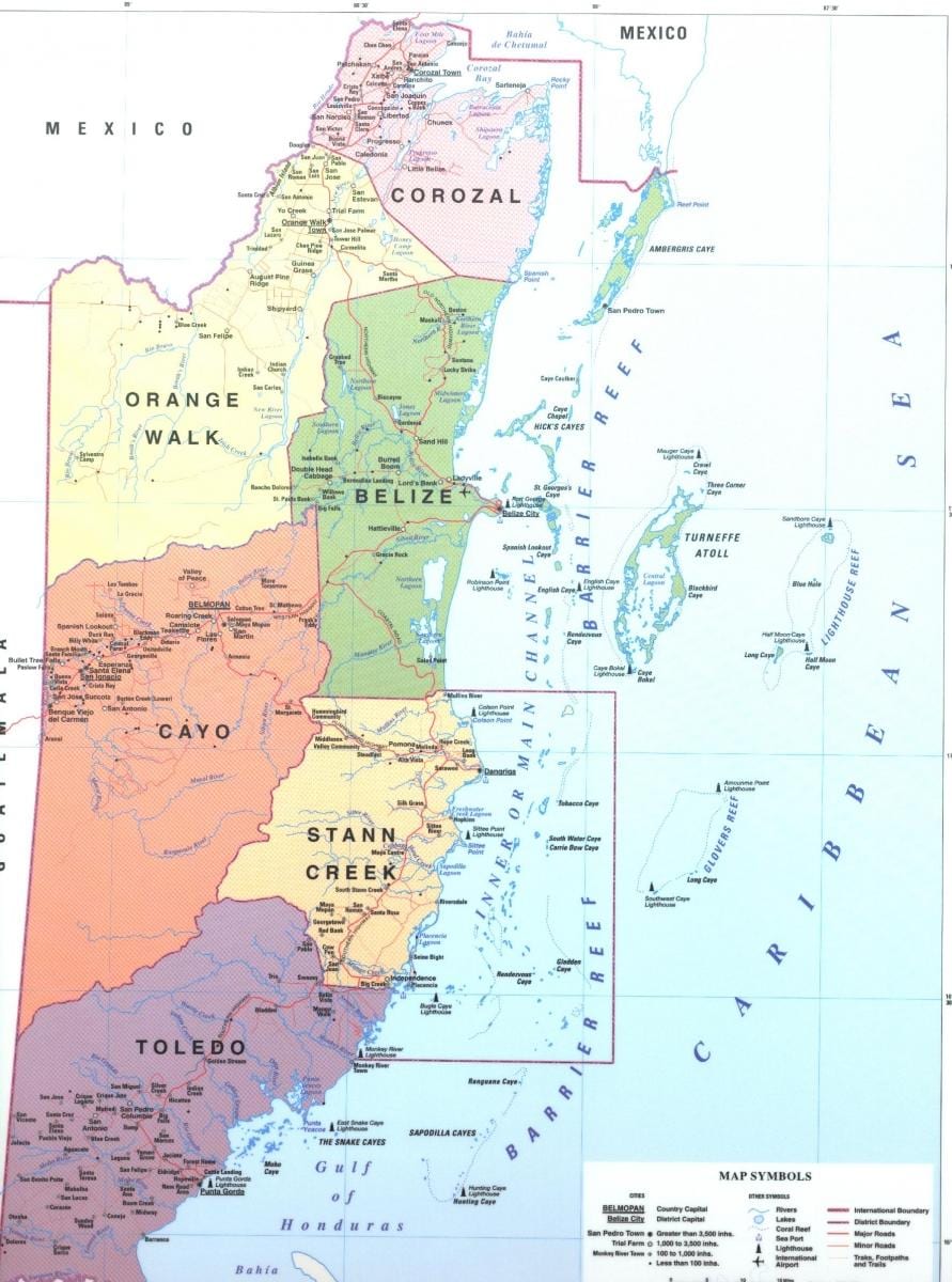 Mappa di distretto del Belize
