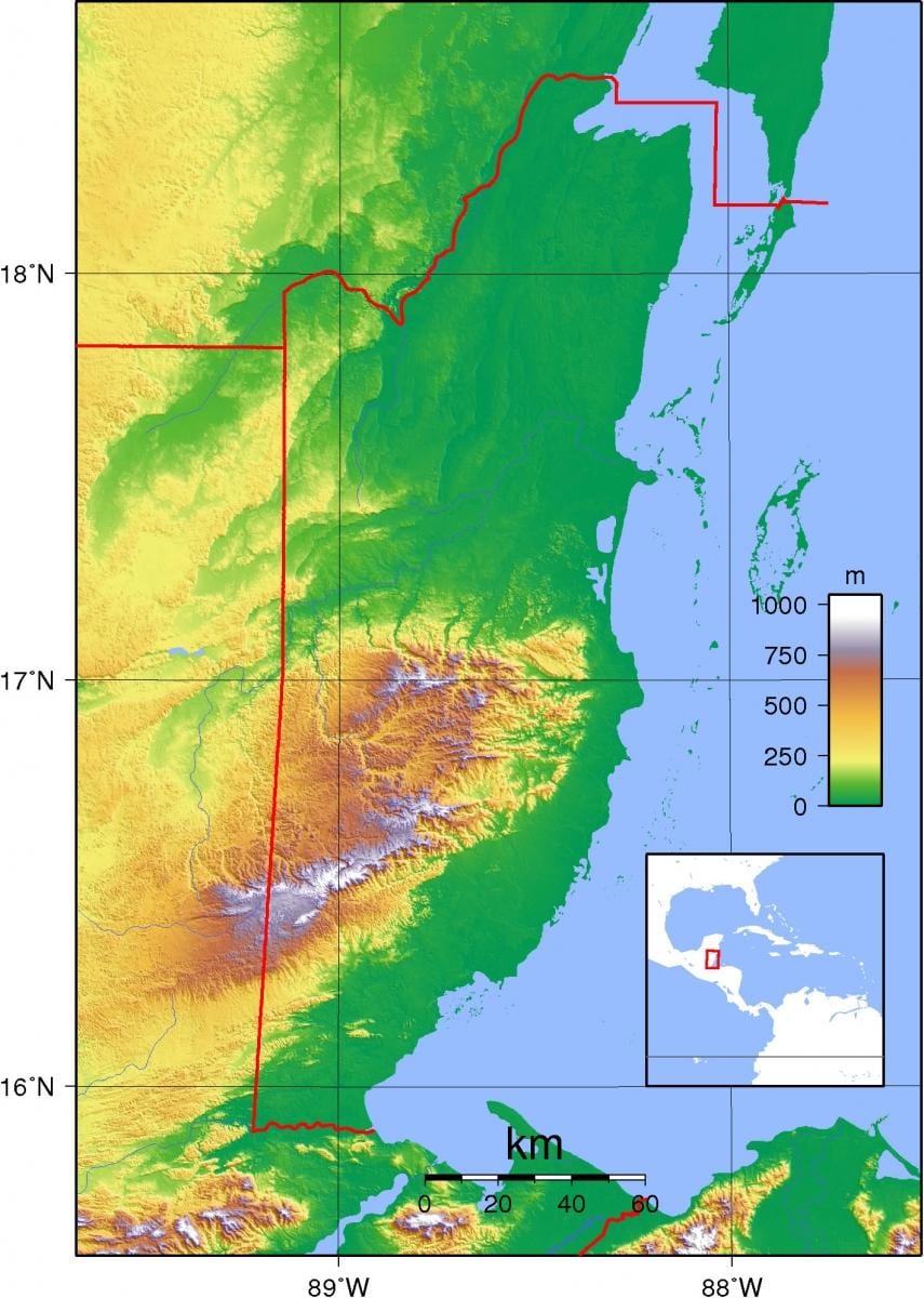 Mappa di Belize elevazione 