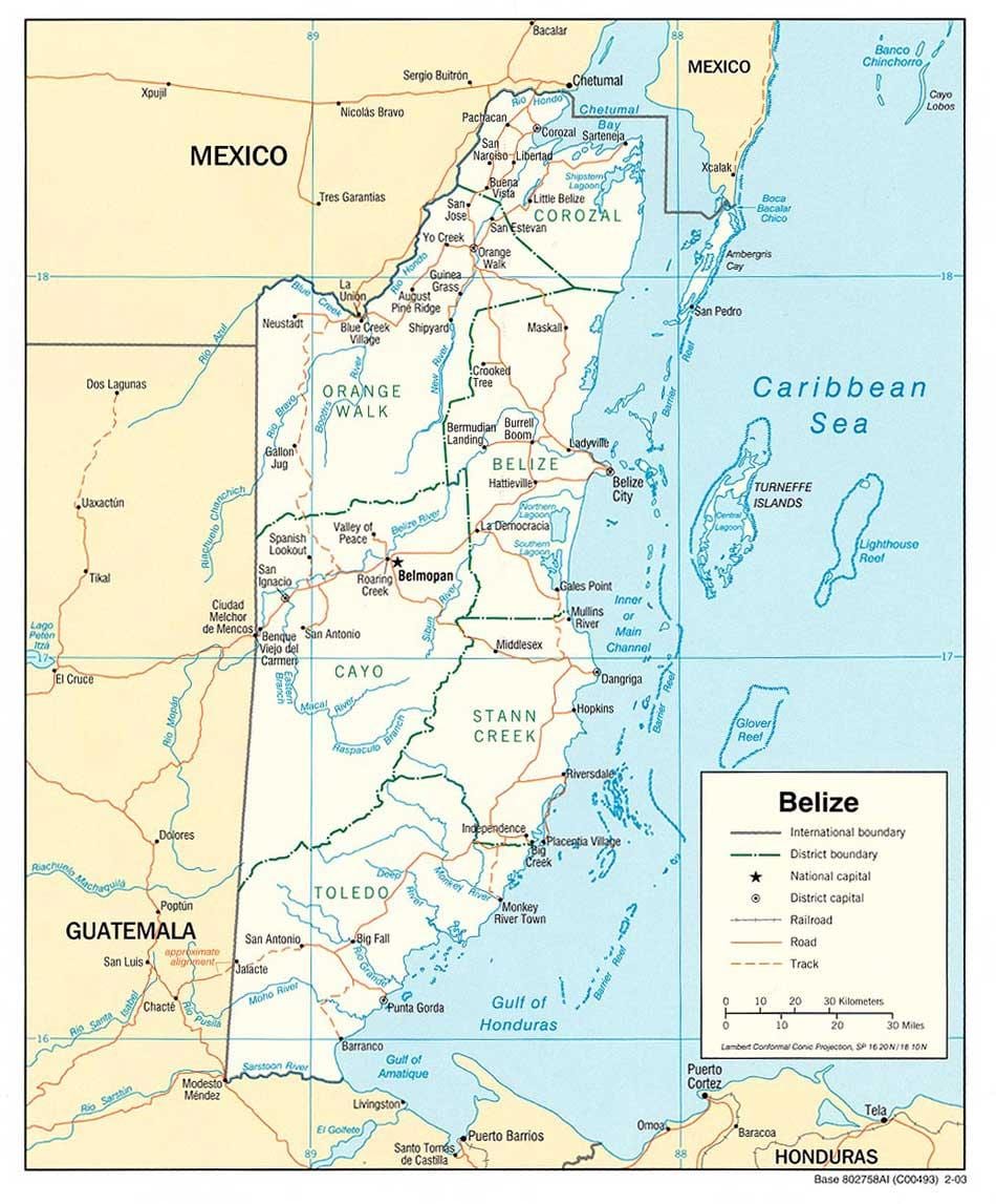 Belize fiumi mappa
