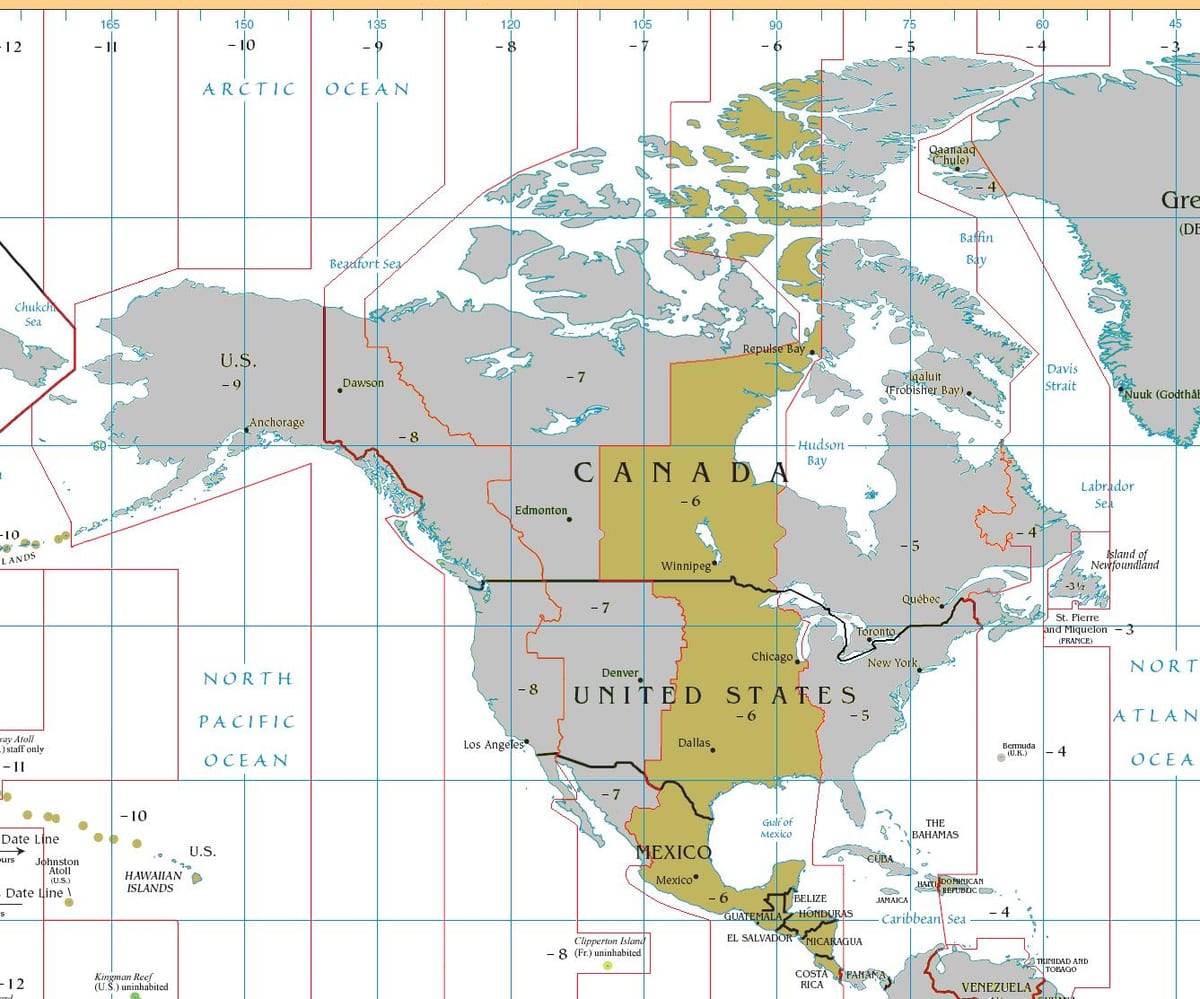 Mappa di Belize fuso orario 