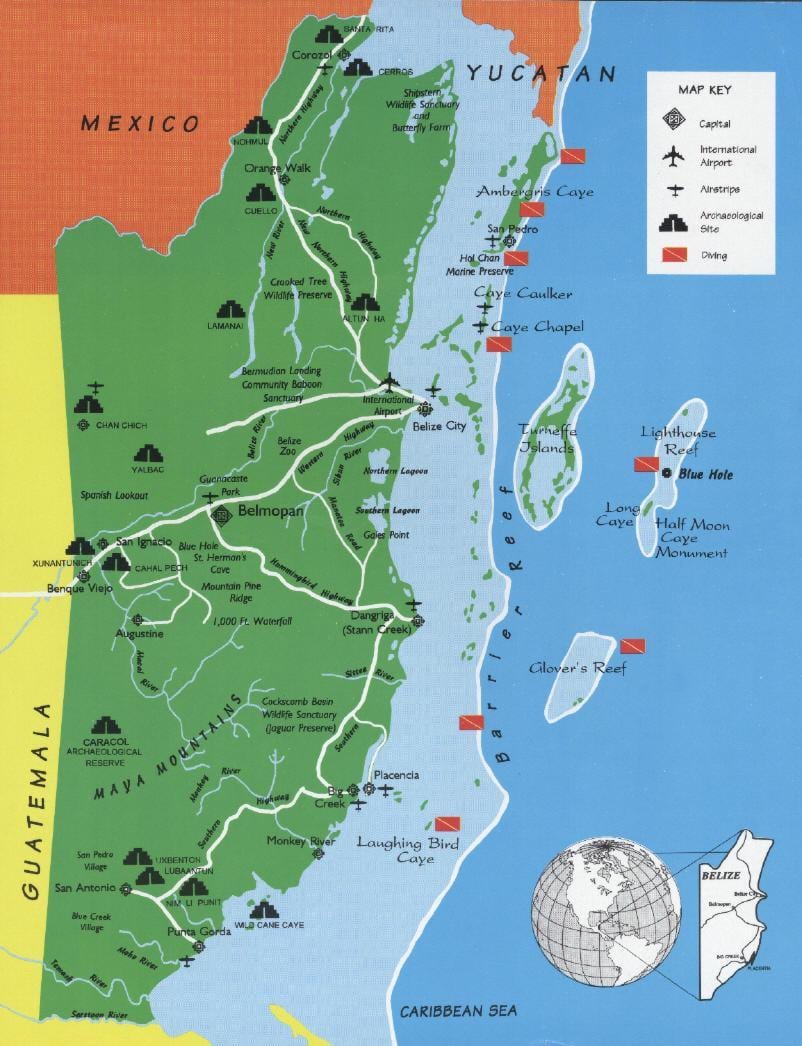 Mappa di Belize immersione