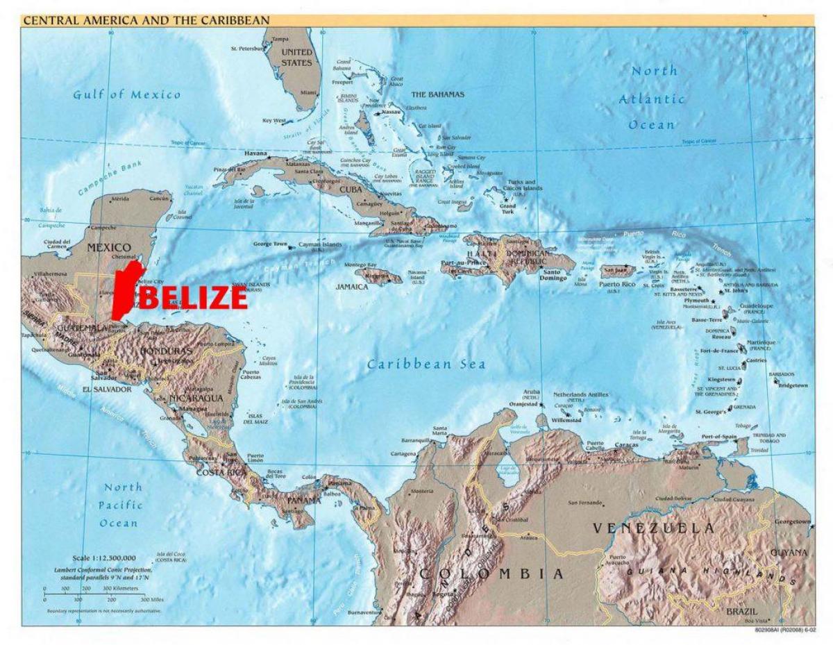 Mappa del Belize, america centrale