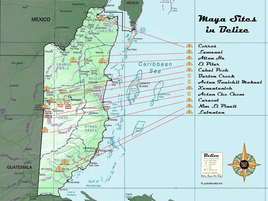 Mappa di Belize piramidi