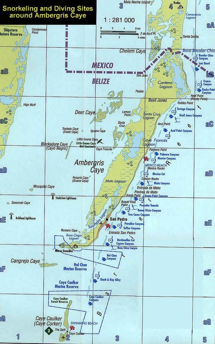 Mappa del Belize, snorkeling