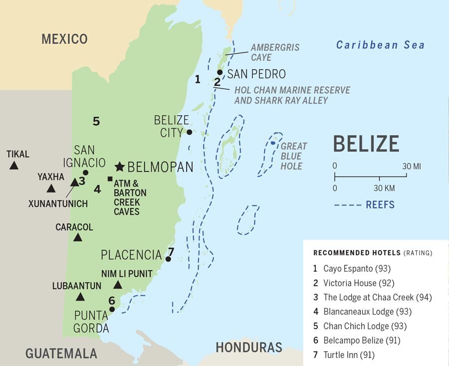 Mappa delle spiagge Belize