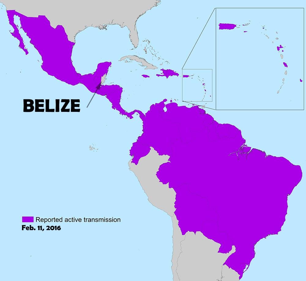 Mappa di Belize zika