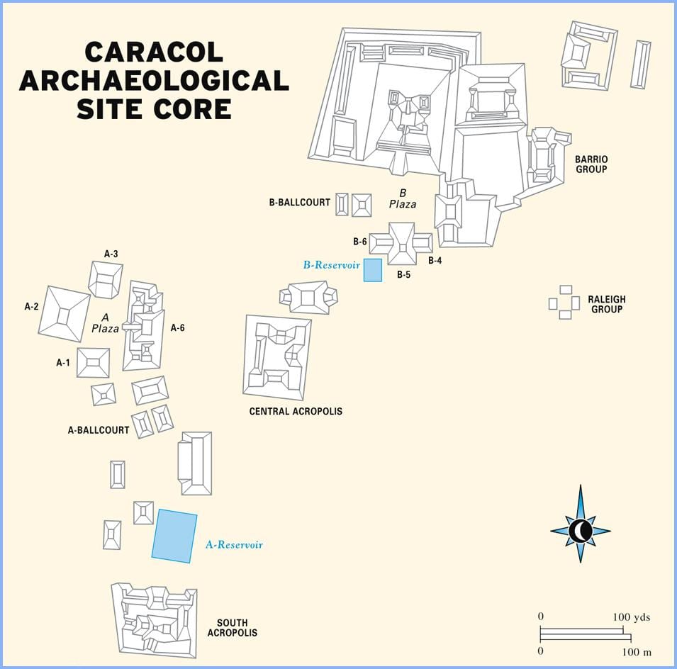 caracol rovine di Belize mappa