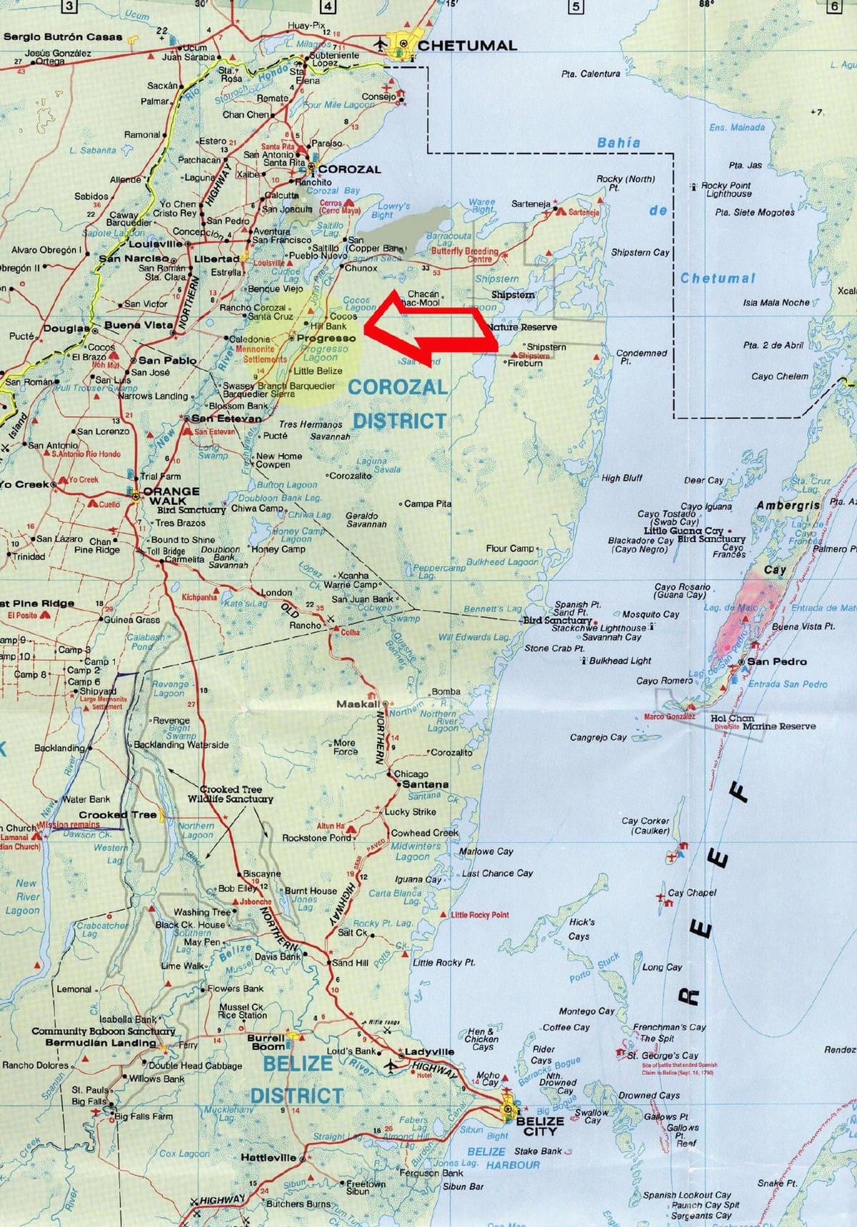 la mappa stradale di Belize