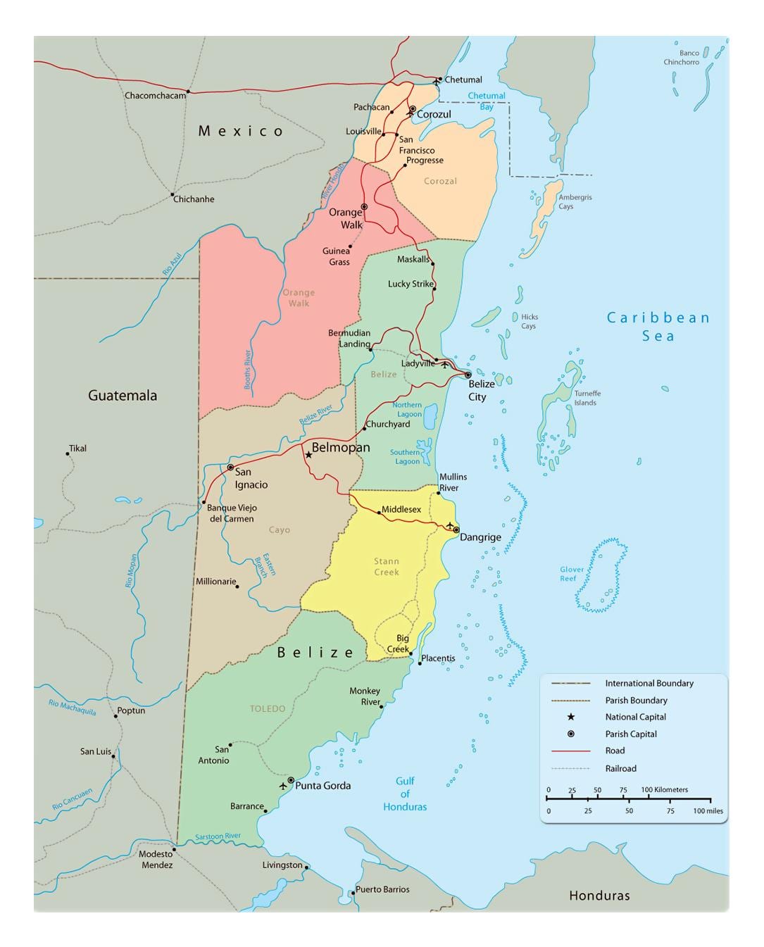 Mappa politica del Belize