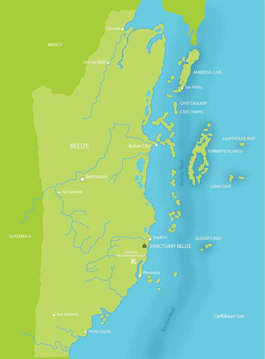 Mappa del santuario di Belize