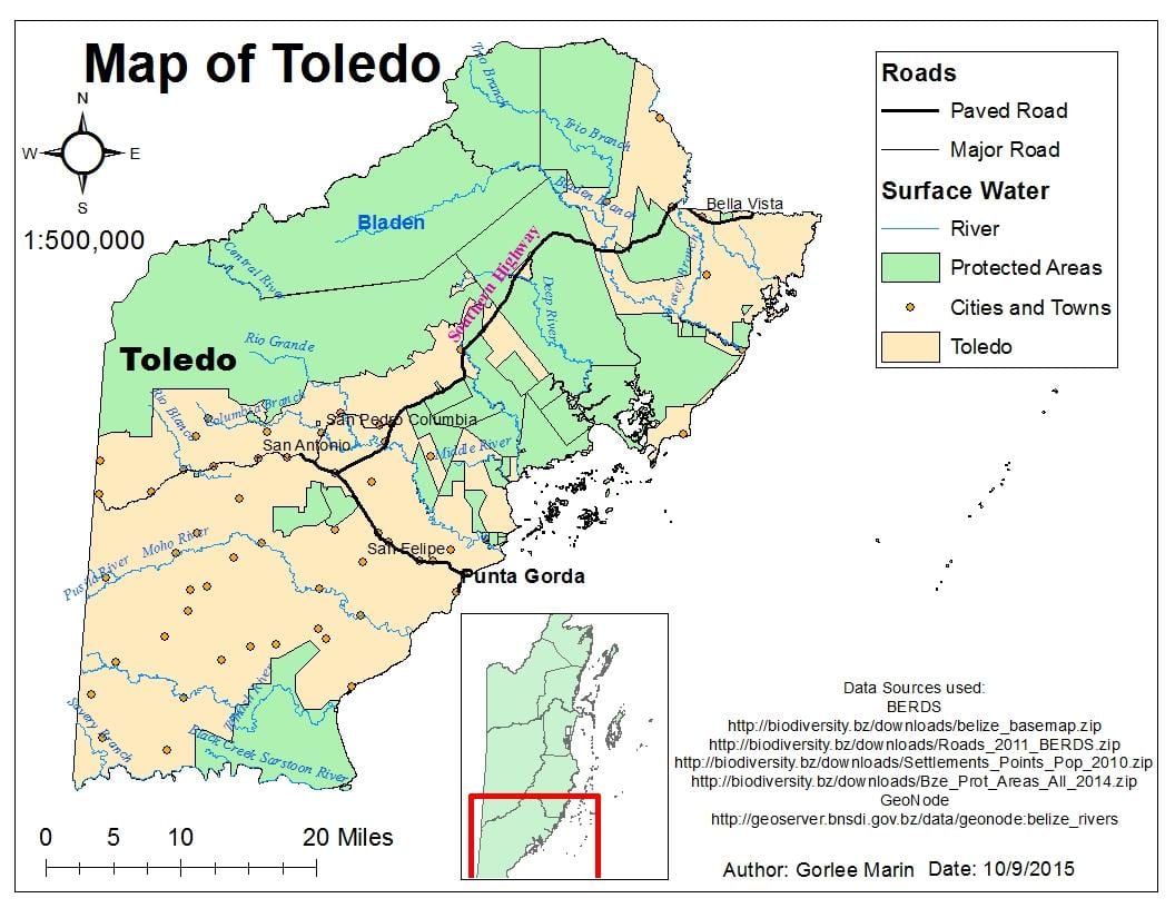 mappa di toledo distretto del Belize