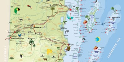 Mappa di Belize attrazioni