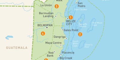 Mappa del Belize e nei paesi limitrofi,